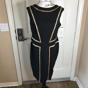 NWT Joseph Ribkoff Sleeveless Sequin Trim Sheath Dress Black/Gold